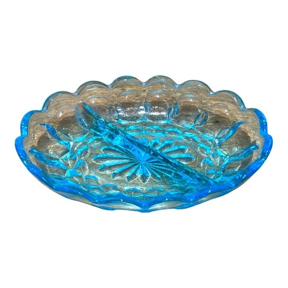Vintage Anchor Hocking Segmented Blue Glass Candy-Nut Dish - Picture 1 of 3